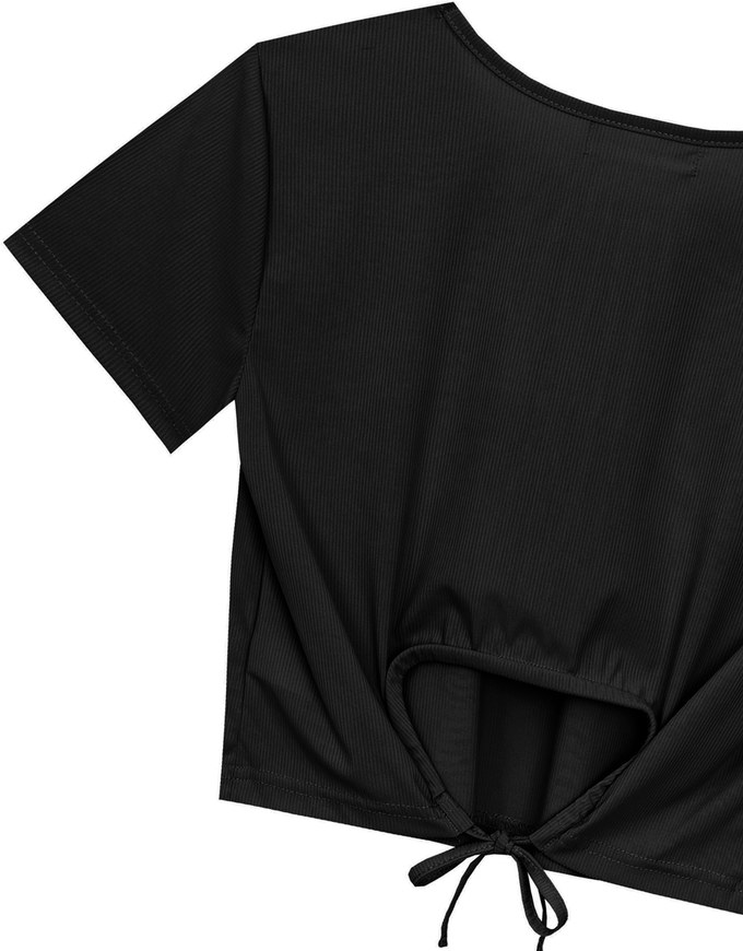 Cooling Fabric Open Back Ribbon Tie Crop Top