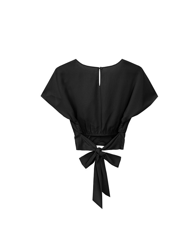 V Neck Ruched Waist Wrap Back Short Sleeve Top