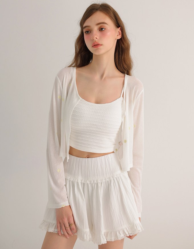 Stretchy Wavy Texture Ribbed Knit Spaghetti Strap Cropped Camisole Padded Top