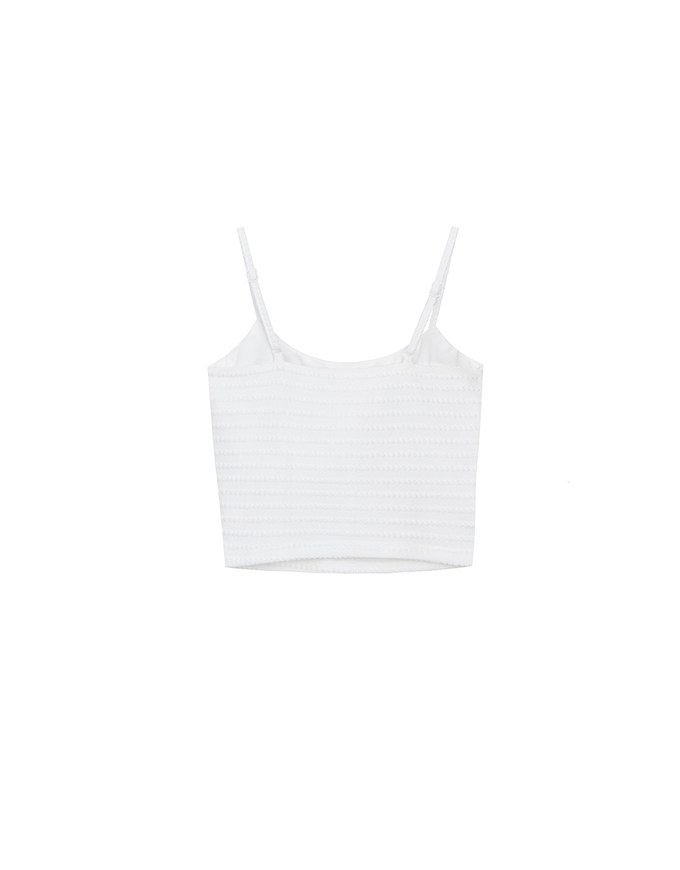 Stretchy Wavy Texture Ribbed Knit Spaghetti Strap Cropped Camisole Padded Top