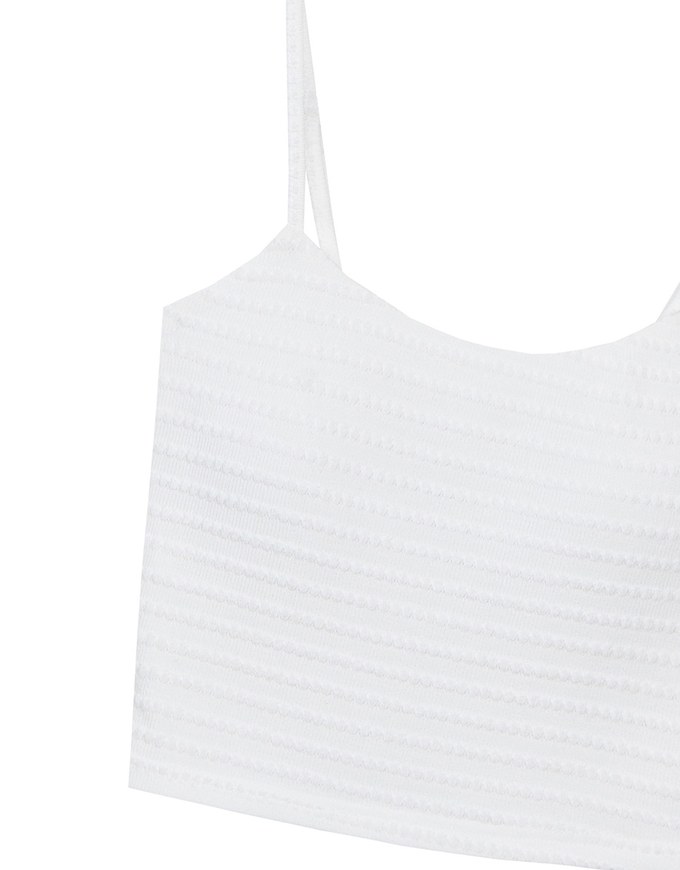 Stretchy Wavy Texture Ribbed Knit Spaghetti Strap Cropped Camisole Padded Top