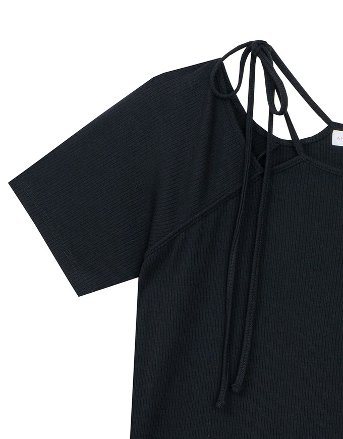 2 Way Asymmetrical Tie Ribbed Short Tee