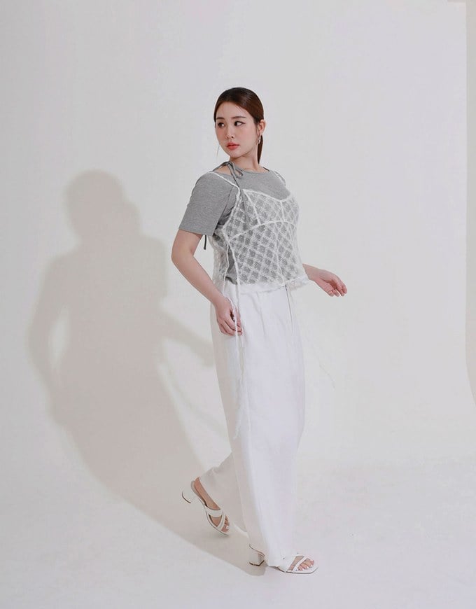 2 Way Asymmetrical Tie Ribbed Short Tee