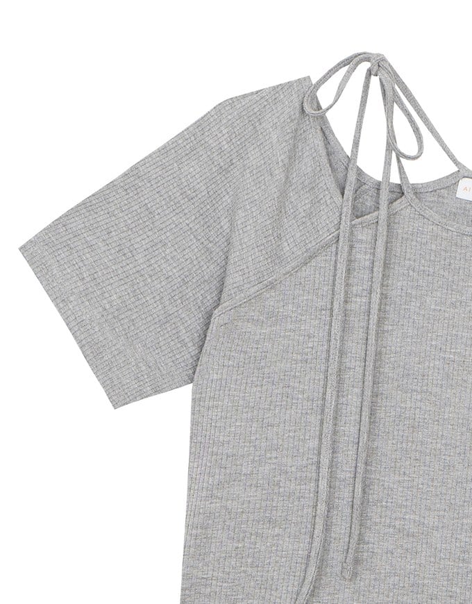 2 Way Asymmetrical Tie Ribbed Short Tee
