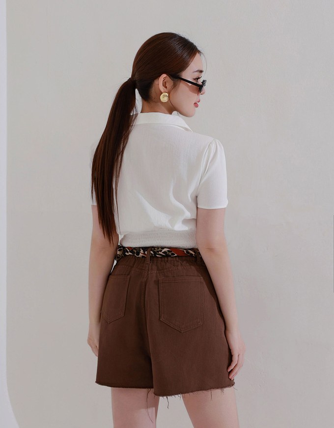 Ruched Waistband Puff Sleeve Shirt