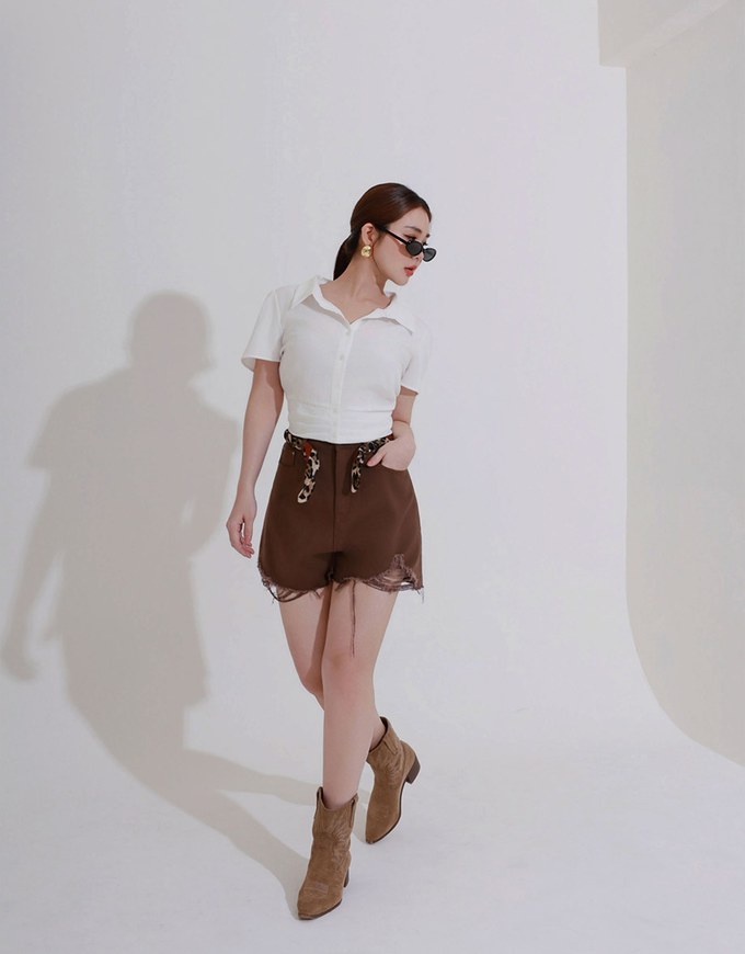 Ruched Waistband Puff Sleeve Shirt