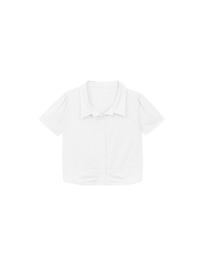 Ruched Waistband Puff Sleeve Shirt