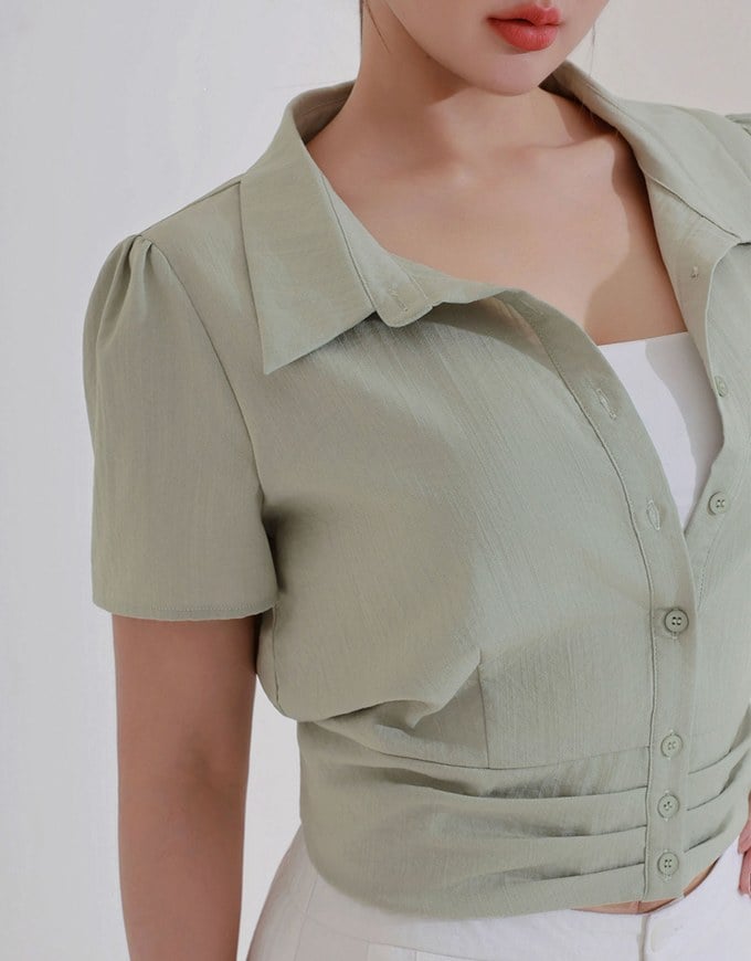 Ruched Waistband Puff Sleeve Shirt