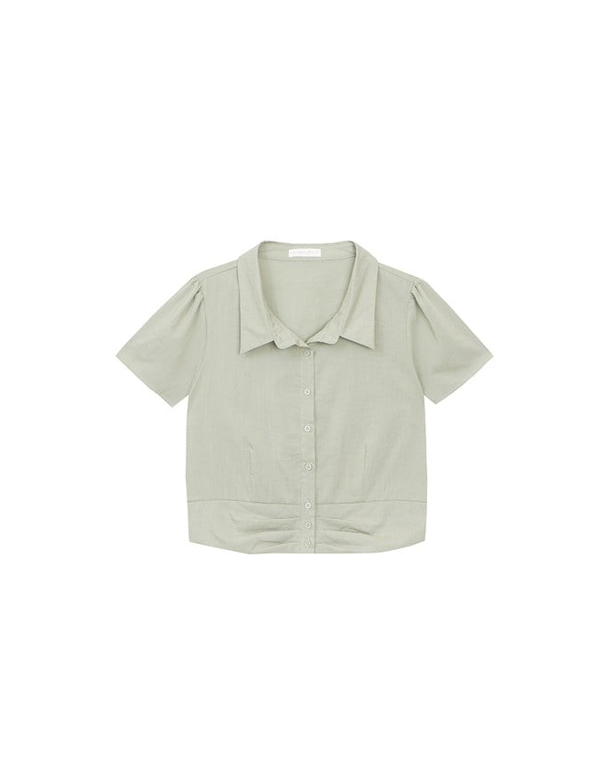 Ruched Waistband Puff Sleeve Shirt