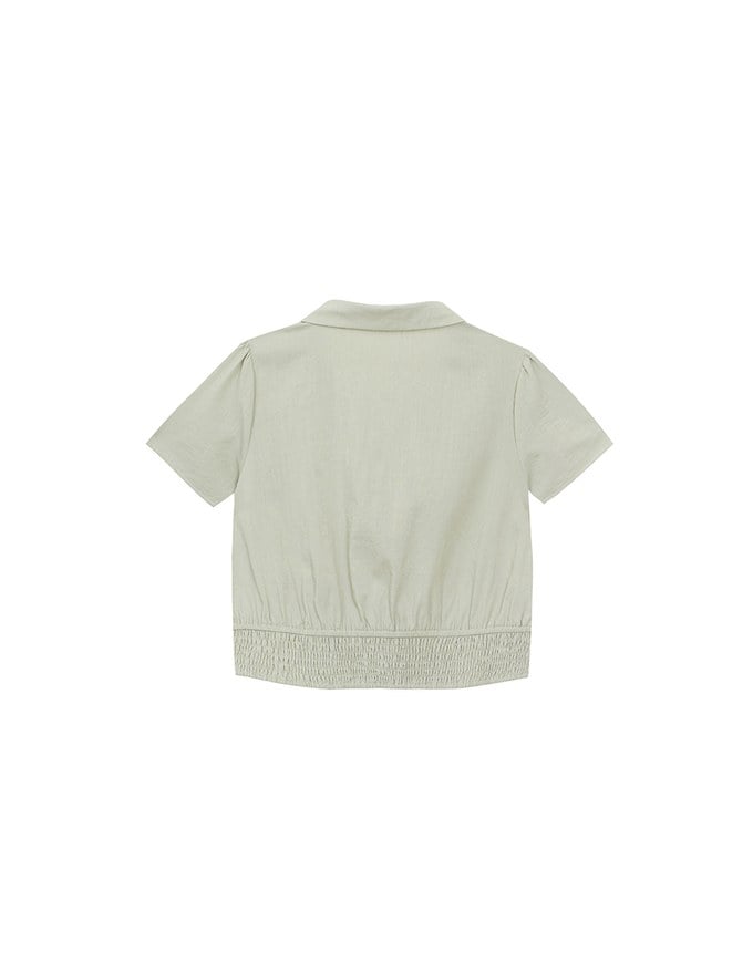 Ruched Waistband Puff Sleeve Shirt