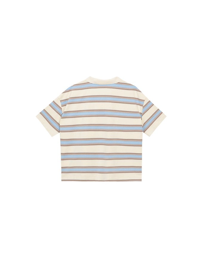 Oversized Polo Knit Top with Retro Stripes– Cream