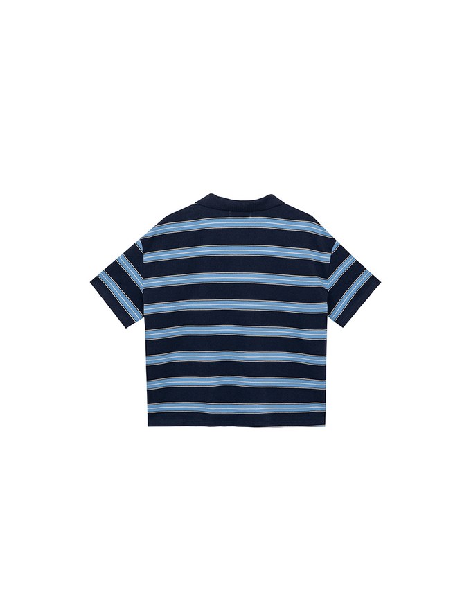 Oversized Polo Knit Top with Retro Stripes– Navy
