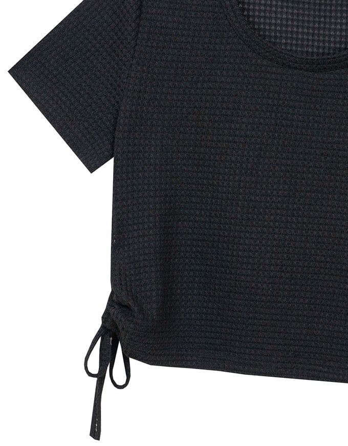 Waffle Knit Side Drawstring Short Sleeve Top