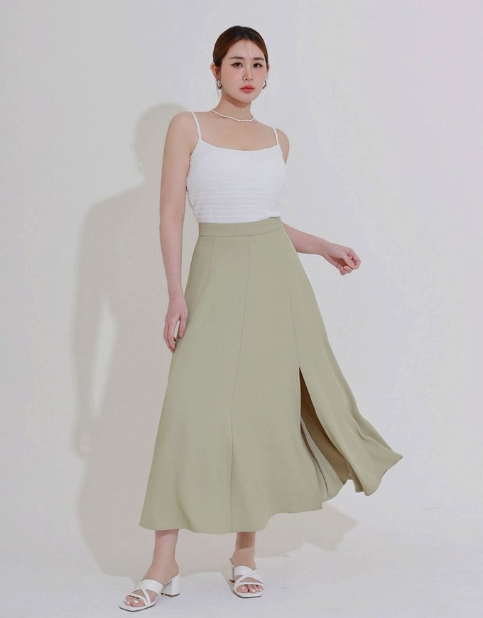 Cooling Fabric Flared Front Slit Maxi Skirt
