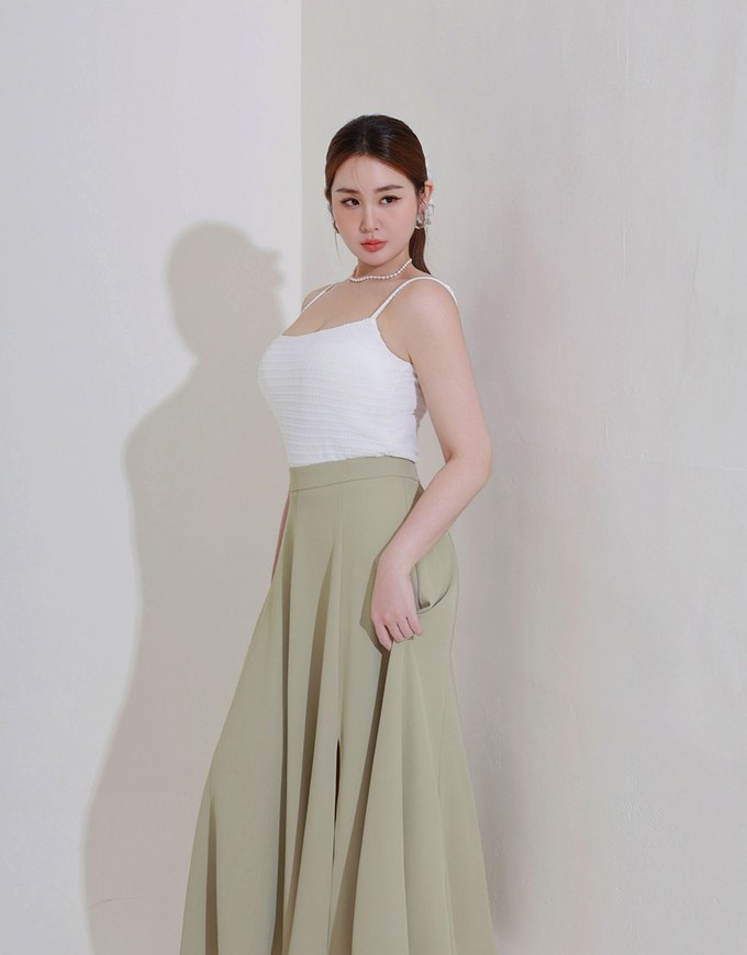 Cooling Fabric Flared Front Slit Maxi Skirt