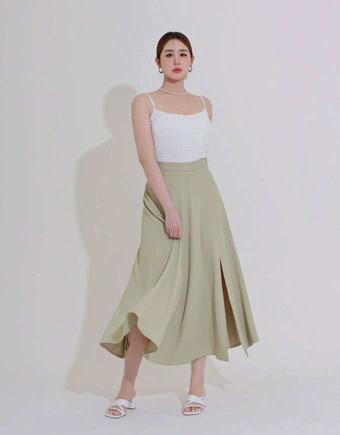 Cooling Fabric Flared Front Slit Maxi Skirt