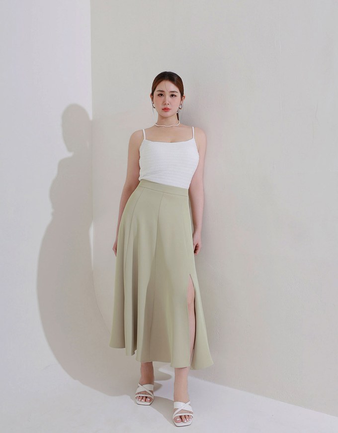 Cooling Fabric Flared Front Slit Maxi Skirt