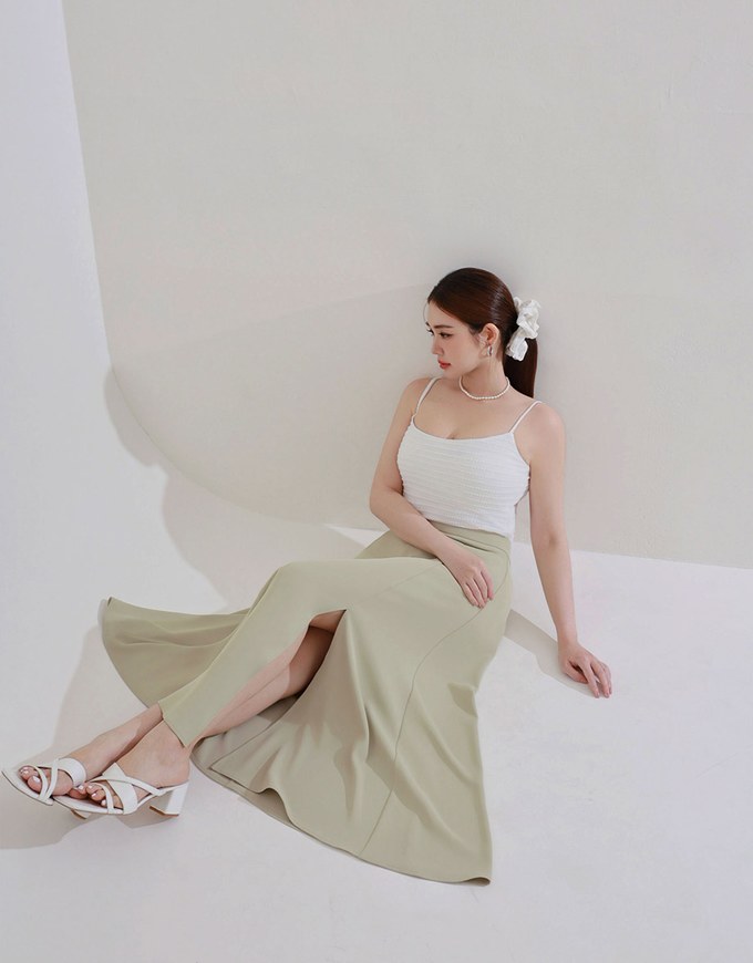 Cooling Fabric Flared Front Slit Maxi Skirt