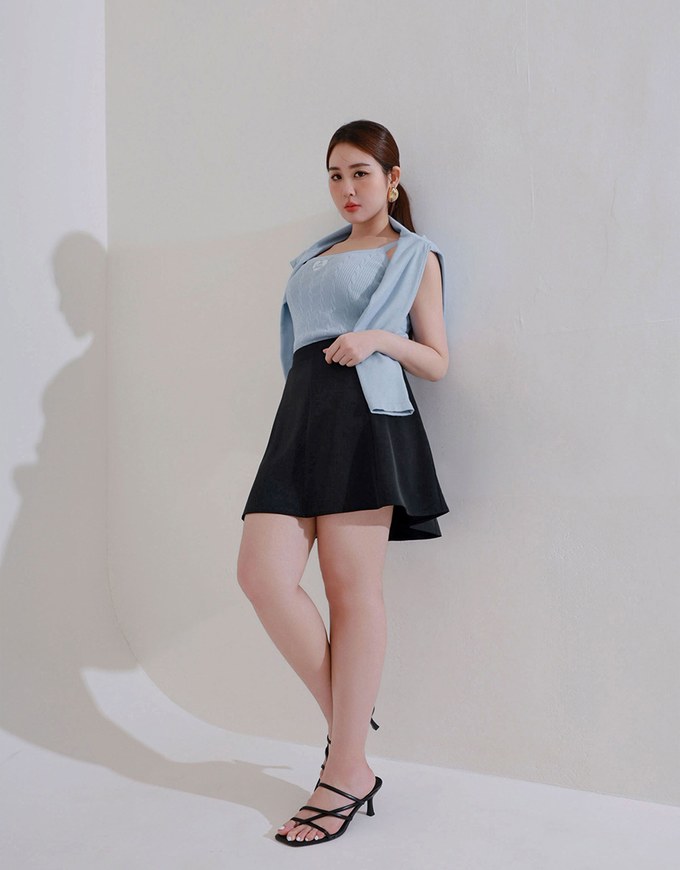 Cooling Fabric High Waist A Line Mini Skirt with Flared Hem