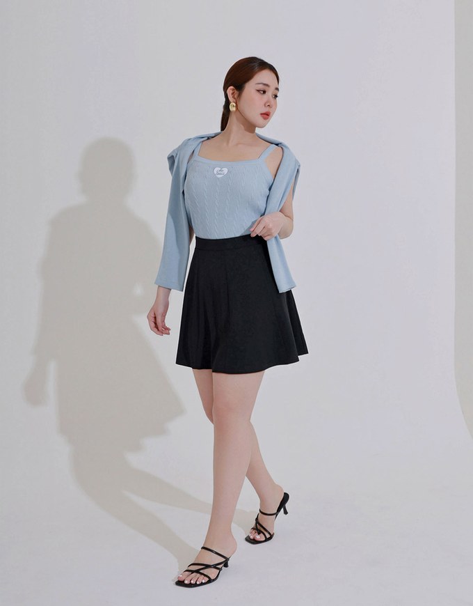 Cooling Fabric High Waist A Line Mini Skirt with Flared Hem