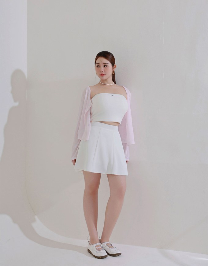 Cooling Fabric High Waist A Line Mini Skirt with Flared Hem