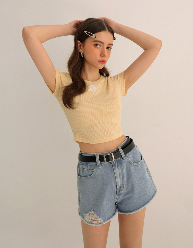 High Waist Distressed Frayed Hem Jeans Denim Shorts (with Belt)