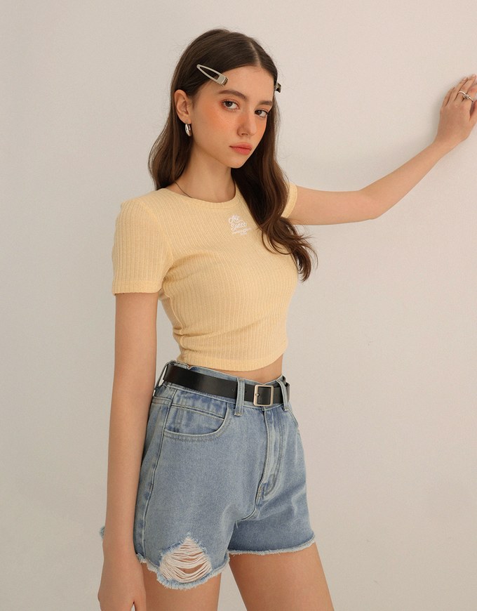 High Waist Distressed Frayed Hem Jeans Denim Shorts (with Belt)