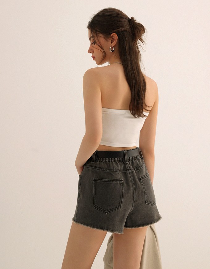 High Waist Distressed Frayed Hem Jeans Denim Shorts (with Belt)