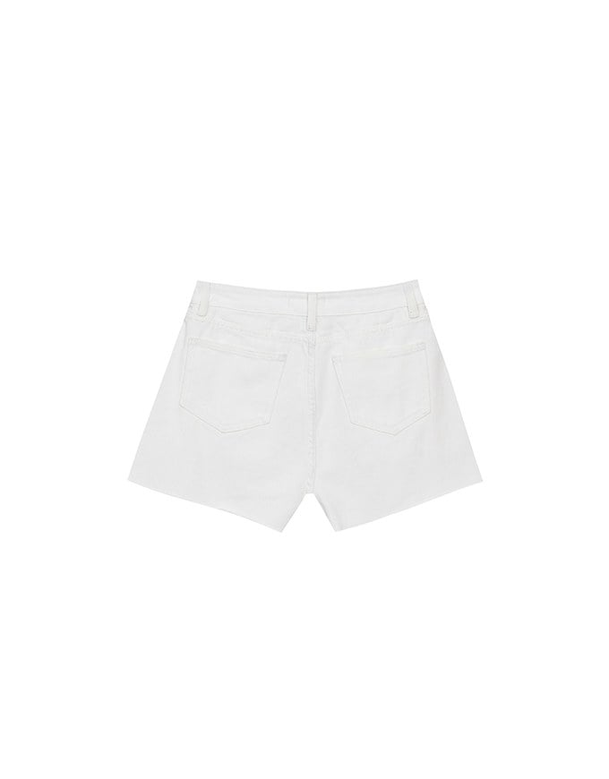 High Waisted Distressed Raw Hem Jeans Denim Shorts