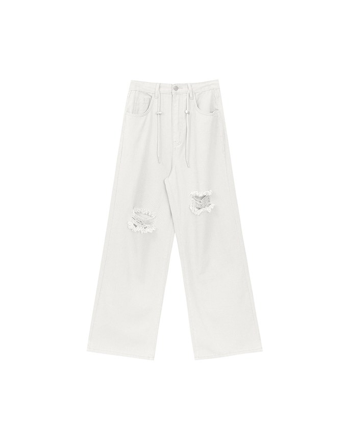 【Lyra & Toby】Distressed Drawstring Wide Leg Casual Pants