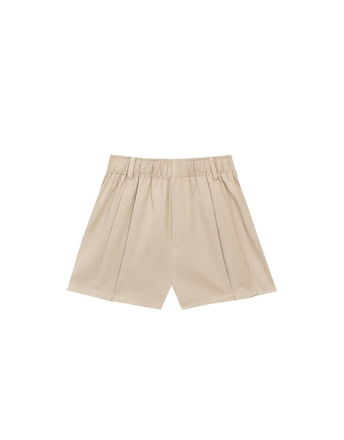 Pleated Front Elastic Waist Tailored Shorts