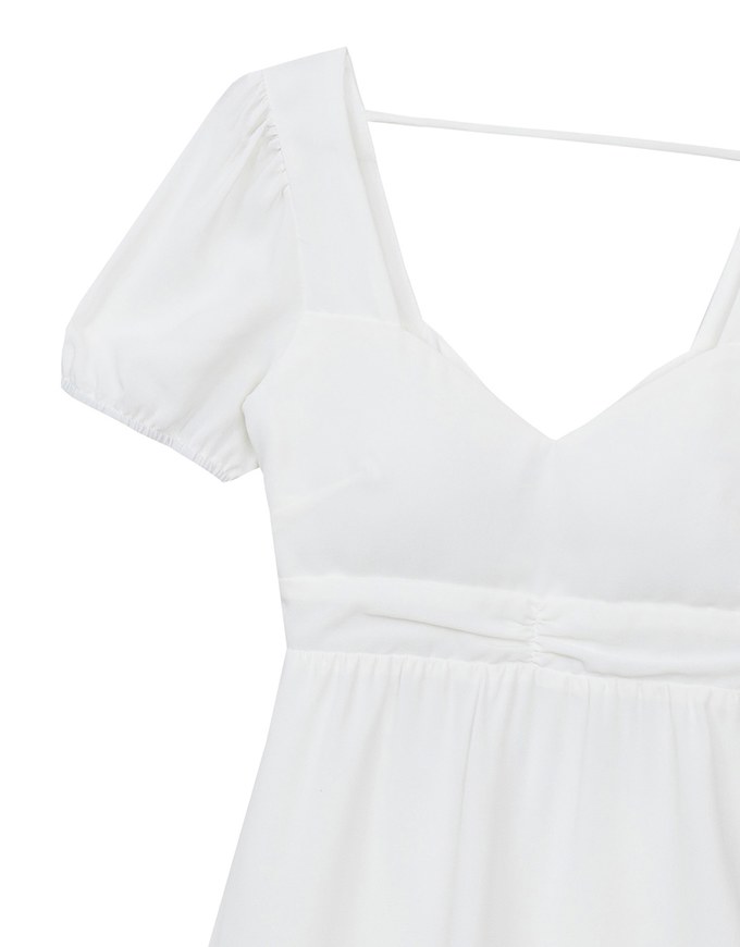 Ruched Front Puff Sleeve Mini Dress with Back Cut out Detail