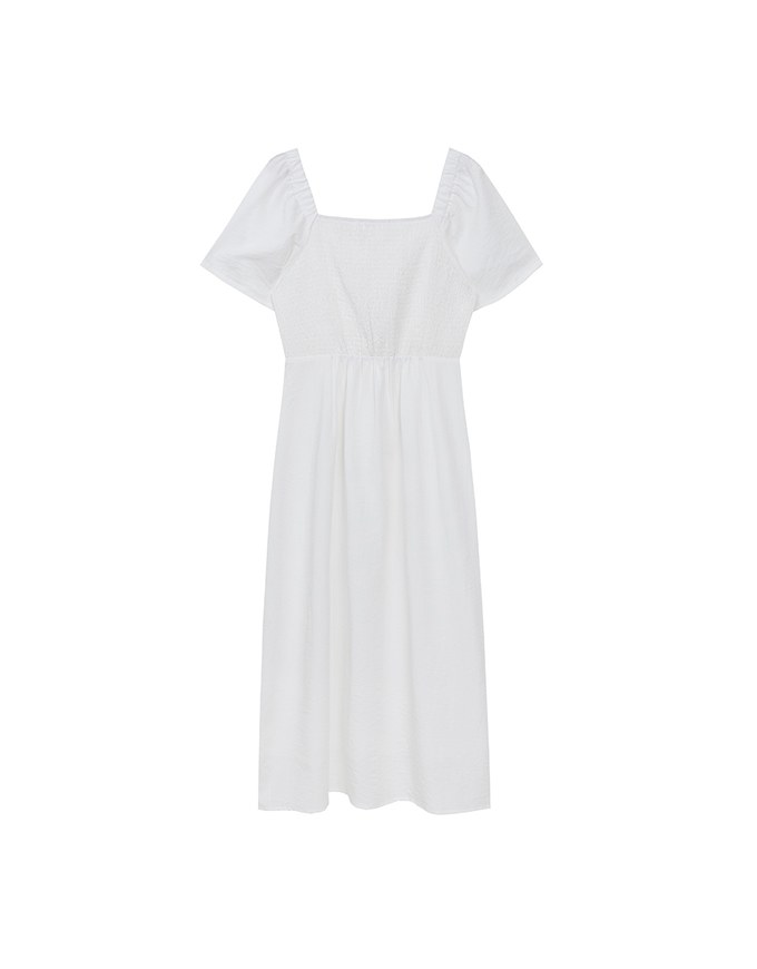 Maxi Dress with Side Slit and Bow Detail at Neckline
