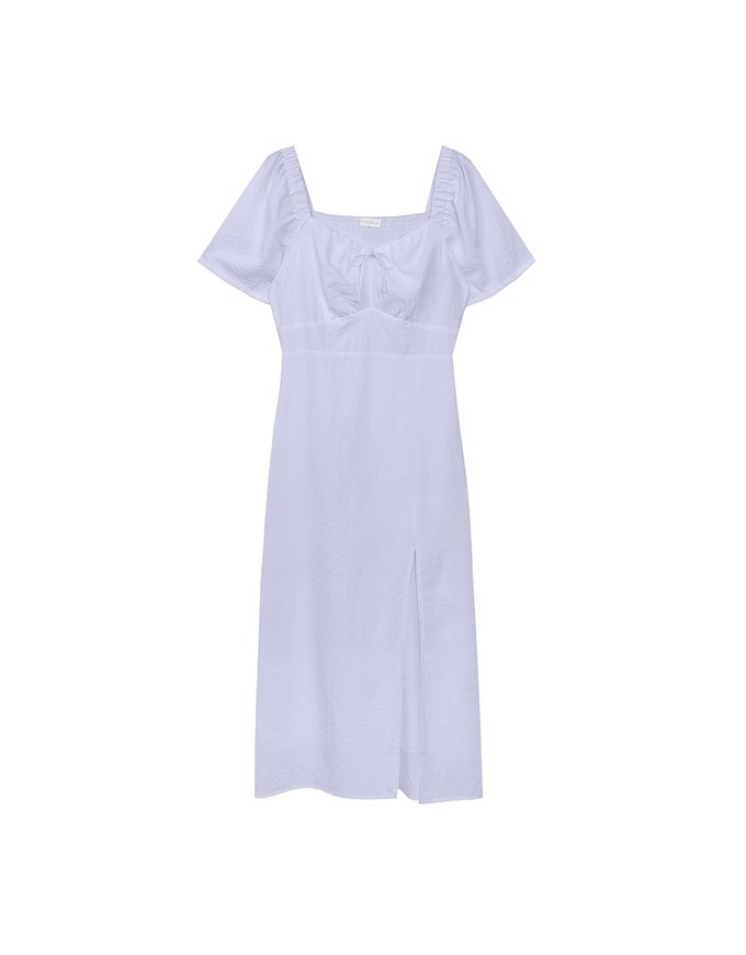 Maxi Dress with Side Slit and Bow Detail at Neckline