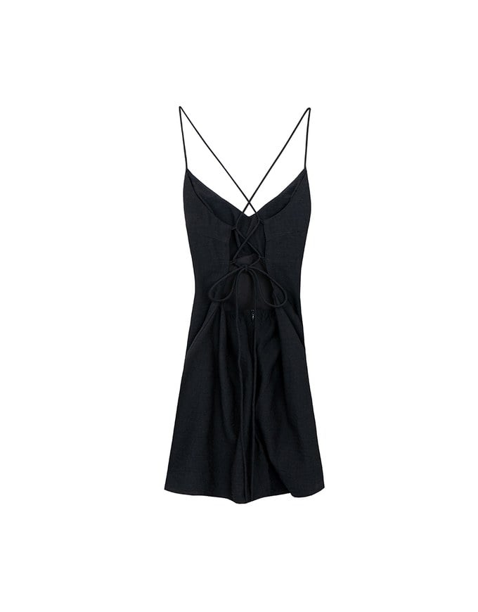 Cooling Fabric Crisscross Tie Back V Neck Spaghetti Strap Padded Mini Dress