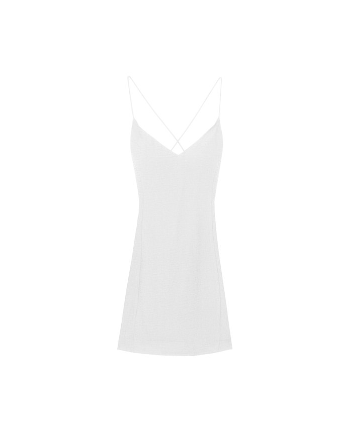 Cooling Fabric Crisscross Tie Back V Neck Spaghetti Strap Padded Mini Dress