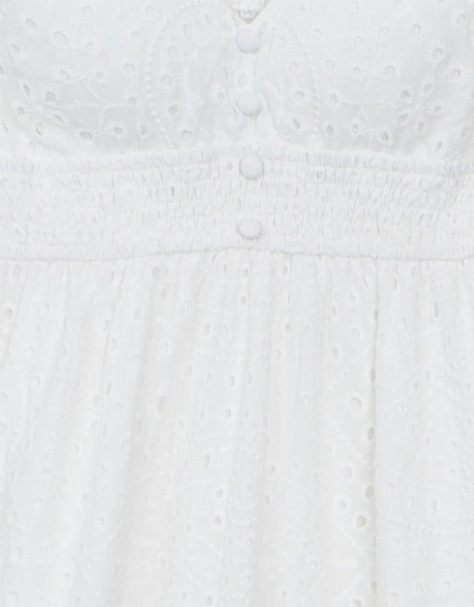 Boho Bohemian Style V Neck Eyelet Lace Tiered Padded Maxi Dress