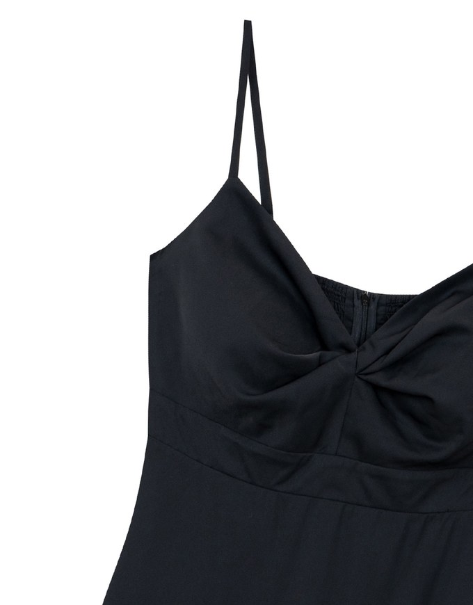Spaghetti Strap V Neck Twist Detail Flowy Padded Mini Dress