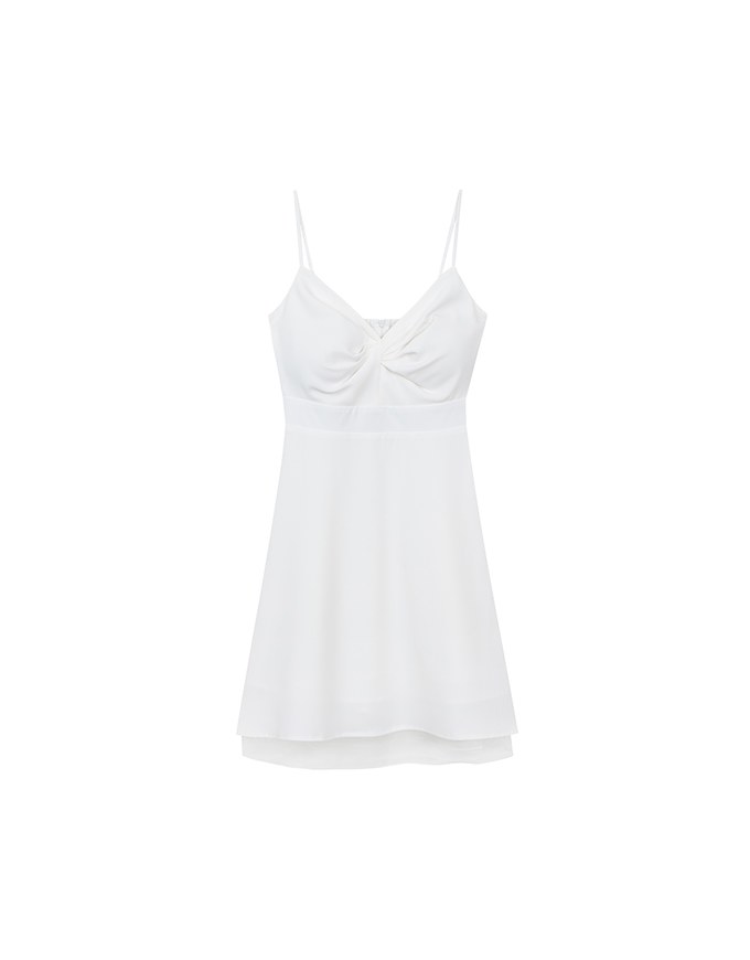 Spaghetti Strap V Neck Twist Detail Flowy Padded Mini Dress