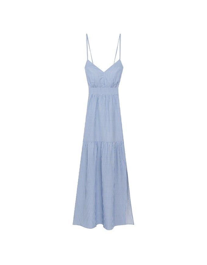【GUT GUT Design】 Deep V Backless Strappy Striped Padded Maxi Dress