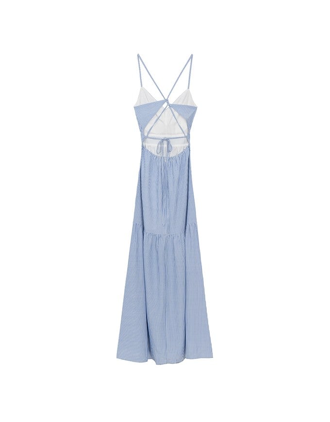 【GUT GUT Design】 Deep V Backless Strappy Striped Padded Maxi Dress