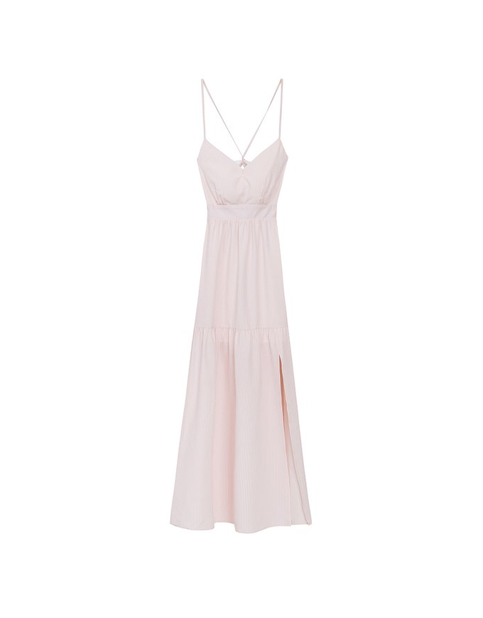 【GUT GUT Design】 Deep V Backless Strappy Striped Padded Maxi Dress