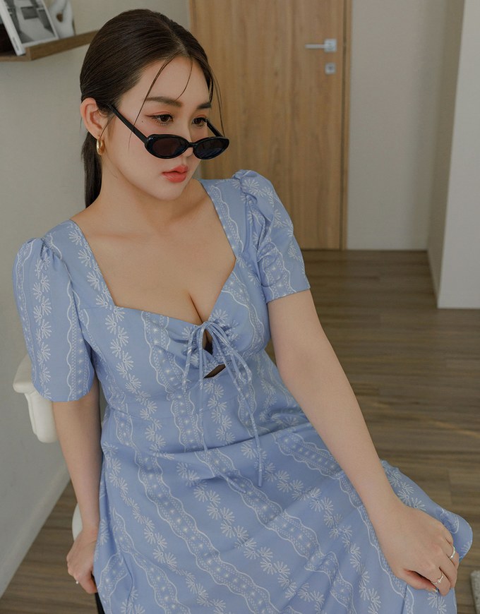 Dainty Floral Embroidery Front Tie Cut Out Padded Flowy Maxi Dress