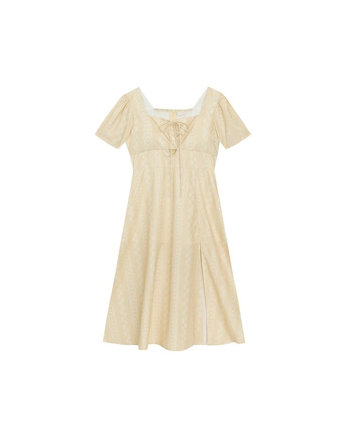 Dainty Floral Embroidery Front Tie Cut Out Padded Flowy Maxi Dress