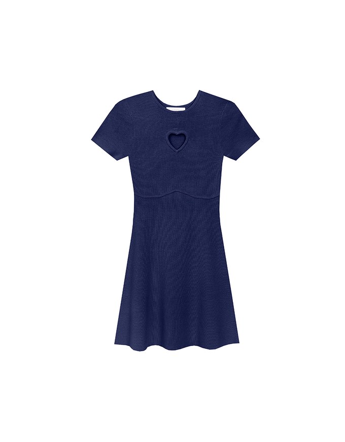 Heart Cut Out Ribbed Knit Fitted Mini Dress