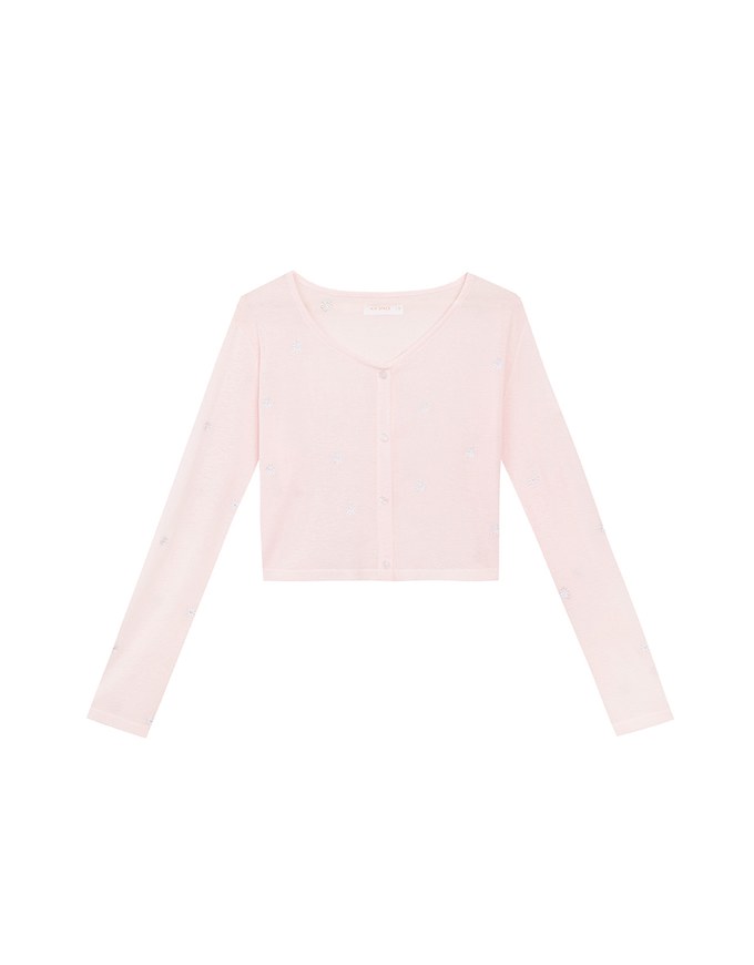 Daisy Embroidery Semi Sheer Button Front Knit Cardigan