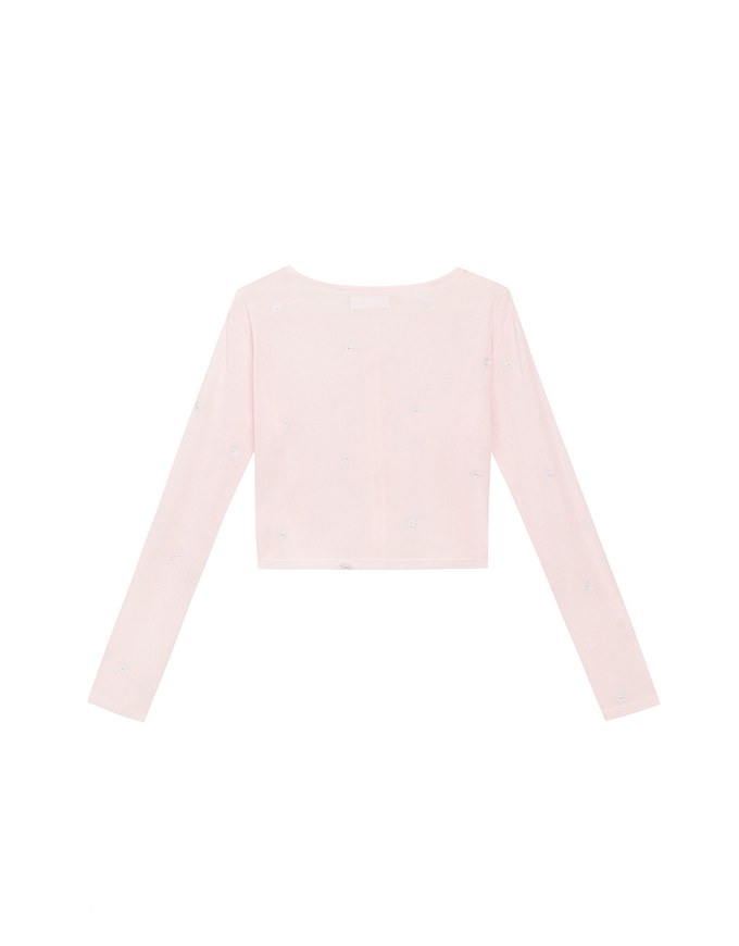 Daisy Embroidery Semi Sheer Button Front Knit Cardigan