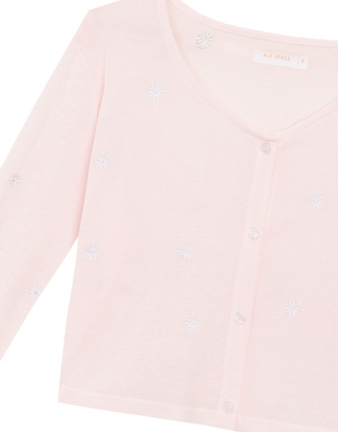 Daisy Embroidery Semi Sheer Button Front Knit Cardigan
