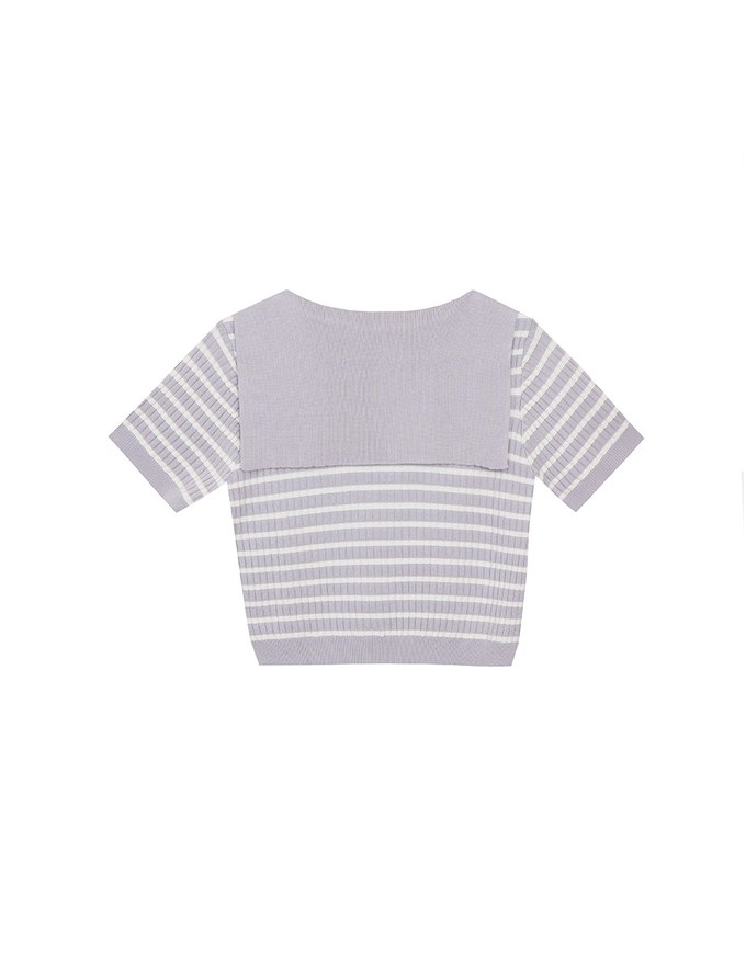 Cropped Knit Top with Striped Pattern and Sailor Collar