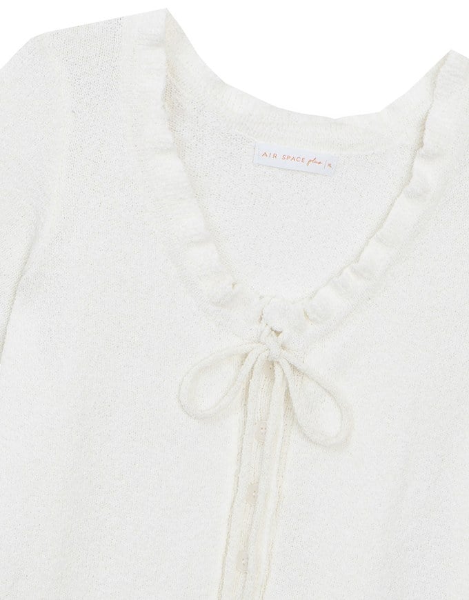 Ruffled Neckline Short Sleeve Knit Vest Top with Button Trim